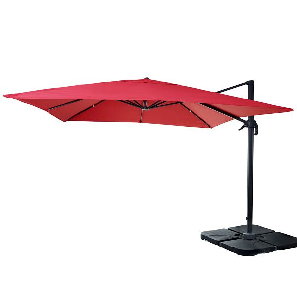 Mendler gastronomy parapluie feu tricolore HWC-A96, parasol 3x3m (Ø4,24m) polyester aluminium/acier 23kg, rouge avec support, 153408+153436+31831