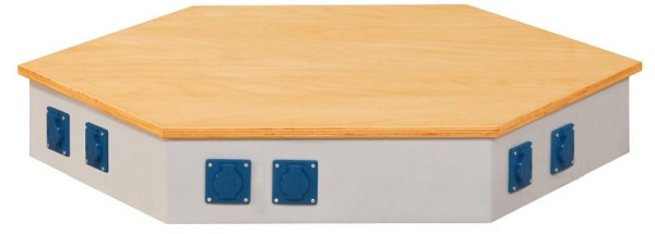 ANKE énergie fixation côté longueur 535 mm; 170 mm de haut; pour établi de groupe hexagonal; Equipé par côté: 2x prises Schuko avec couvercle, 2 pôles + E10 / 16 A 230 V