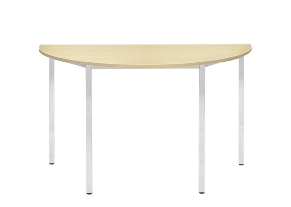 Table polyvalente Bisley MULTI Desking, demi-ronde, chromée, 25 mm, décor hêtre BC, H 740 x L 1200 x P 600 mm, MTC25H1206BC399
