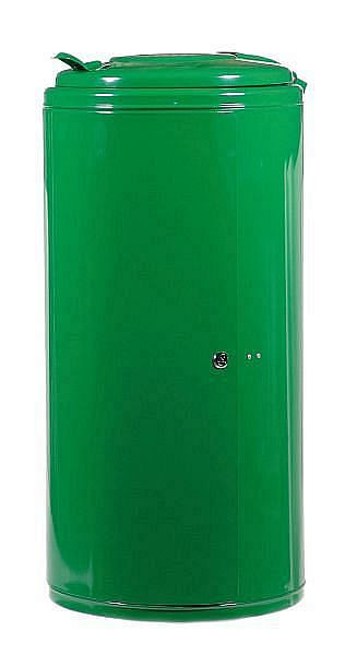 Poubelle Renner environ 120 L, verrouillable, galvanisée et revêtue, avec couvercle en acier, galvanisé à chaud et revêtement par poudre, vert feuille, 8040-00PB 6002