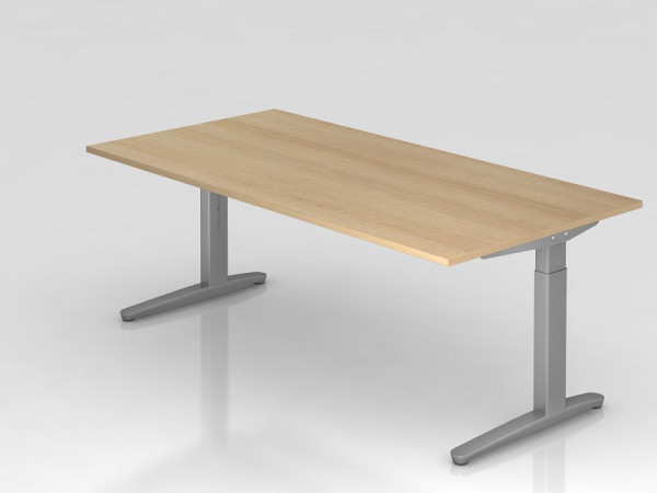 Bureau Hammerbacher pied C 200x100cm chêne/argent, coulisses en aluminium argent (similaire à RAL 9006), VXB2E/E/SS