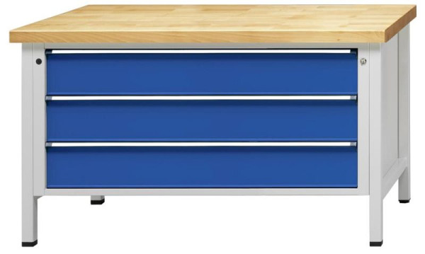 Établi d'armoire ANKE; 1500x800 mm; RAL 7035/5010; Tiroirs au format XXL 1200x600 mm (LxP); 3 tiroirs 180 mm