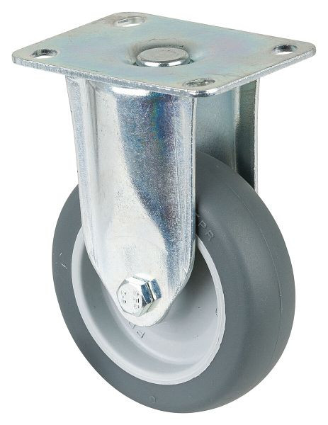 Roulettes BS Roulette pour appareil lourd, largeur de roue 30 mm, roue Ø 100 mm, capacité de charge 80 kg, caoutchouc gris, palier lisse, platine, lot de 4, C110.A80.100