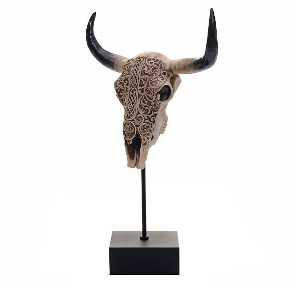 Mendler figurine debout décorative tête de mort de vache HWC-D30, tête de taureau tête de taureau tête d'animal trophée de tête de vache avec trival, polyrésine 47x30x12cm, 62699