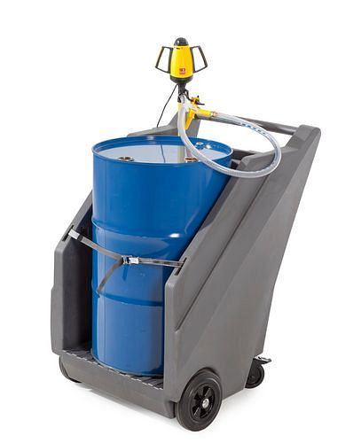 Système de pompe mobile DENIOS pour produits chimiques, chariot à fût en PE et pompe à fût électrique en PP, 271-345