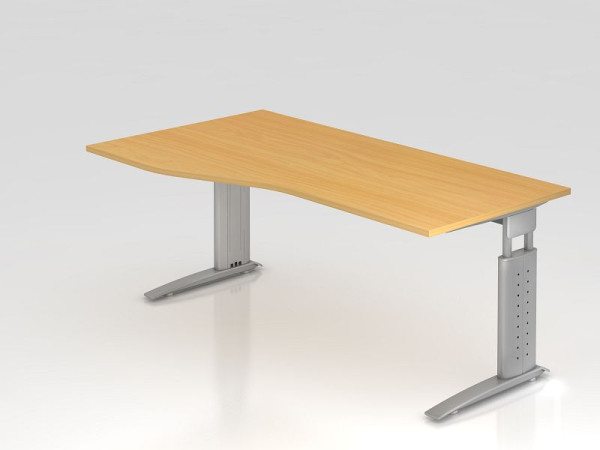 Bureau Hammerbacher pied C 180x100/80cm hêtre/argent, hauteur de travail 68-86 cm réglable, VUS18/6/S