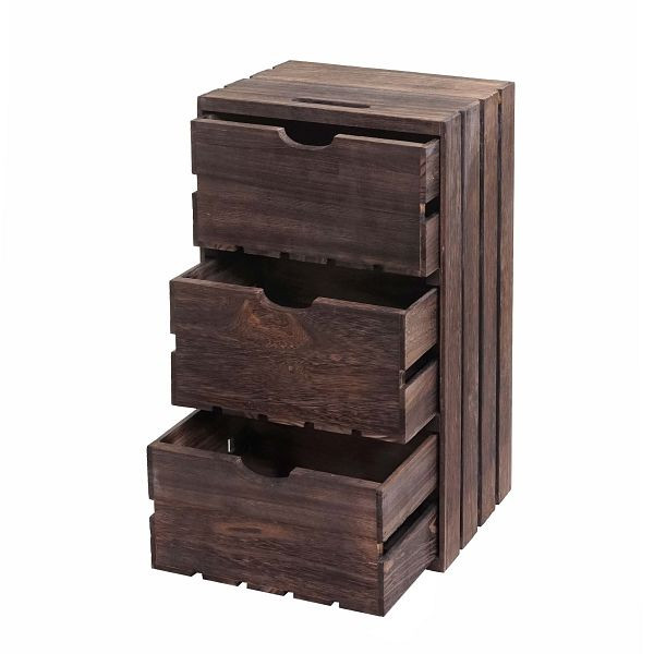 Commode Mendler HWC-C62, commode boîte en bois, look shabby vintage 3 tiroirs 53x32x26cm, marron, 66150