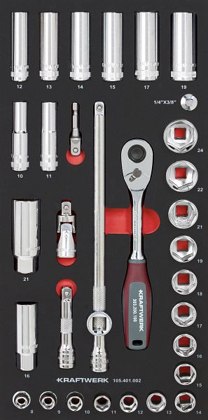 Jeu de douilles Kraftwerk PRO LINE EVA 3/8" 32 pièces. Insert 20x40, 105.401.002