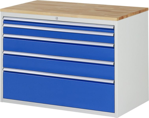 Armoire à tiroirs RAU série 7000, plan de travail en hêtre massif, 5 x tiroirs taille XXL 1xH60, 1xH90, 2xH150, 1xH270 mm, 1145x825x650 mm, 03-XXL5.2A-B.11
