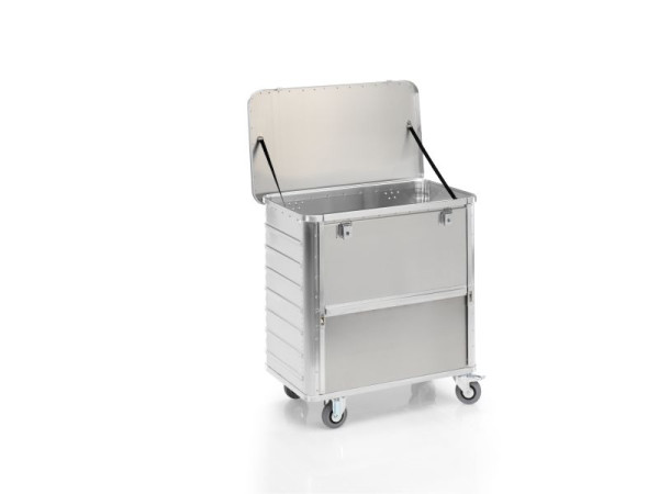 Chariot de transport Gmöhling, paroi longitudinale abaissable, avec couvercle + serrures, G®-TRANS D 3708 / 360 l, aluminium, 220370835