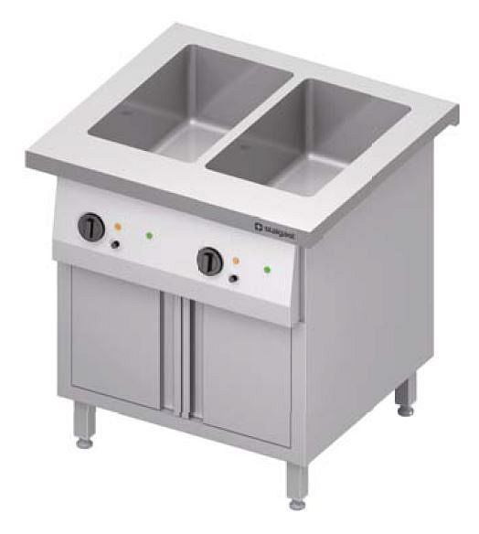 Station bain-marie Stalgast "Free Flow" 2x bacs GN1/1, avec armoire chauffante et portes battantes, couvercle inox 799x735x880 mm, FF08116