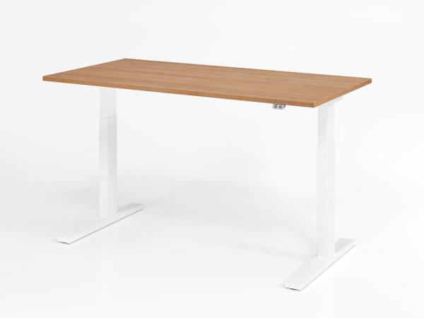 Bureau Hammerbacher XMKA16, 160 x 80 cm, plateau : noyer, épaisseur 25 mm, chant épais en ABS, forme rectangulaire, blanc, VXMKA16/N/W