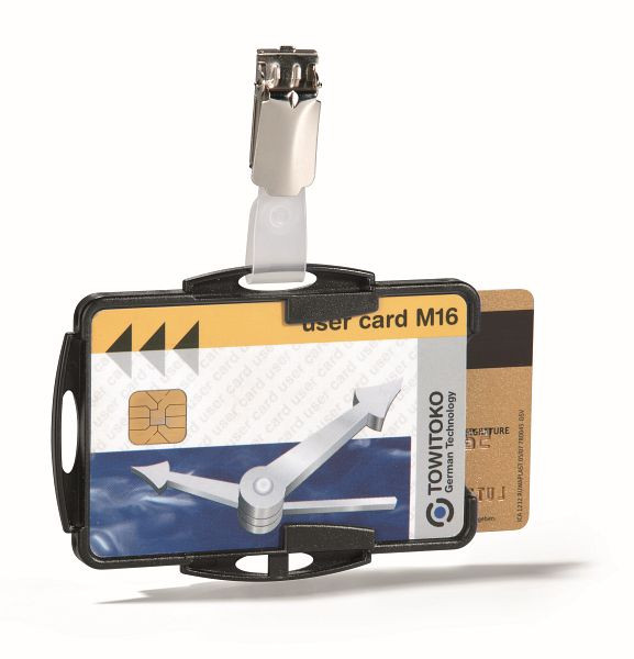 Porte-carte d'identité DURABLE DUO avec clip pour 2 cartes d'identité d'entreprise, noir, paquet de 25, 821801