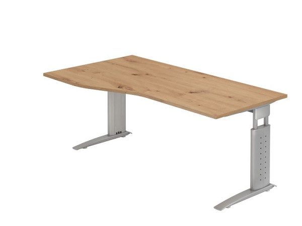 Bureau Hammerbacher US18, 180 x 100/80 cm, plateau : chêne noueux, épaisseur 25 mm, pied en C gris argenté, hauteur de travail 68-86 cm, VUS18/R/S