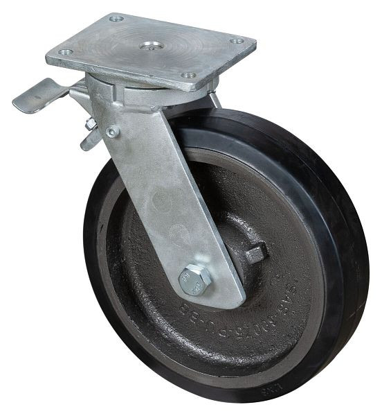 BS Rolls Roulette robuste avec roue/frein, largeur 75 mm, Ø300 mm, jusqu'à 850 kg, bandages élastiques noirs, corps de roue coulé, roulements à billes, RR120.B81.300