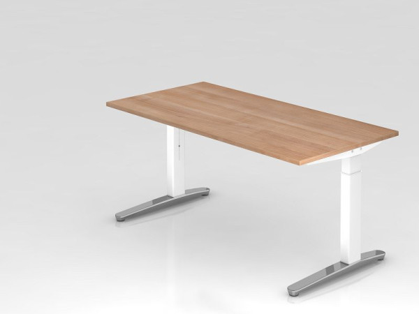 Bureau Hammerbacher pied C 160x80cm noyer/blanc, poli, forme rectangulaire, VXB16/N/WC