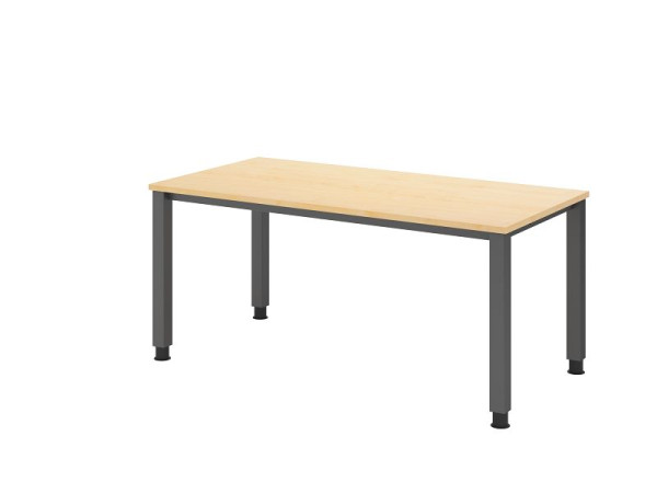 Bureau Hammerbacher QS16, 160 x 80 cm, plateau : érable, épaisseur 25 mm, structure à 4 pieds en graphite (similaire à RAL 7012), hauteur de travail 68-83,5 cm, VQS16/3/G