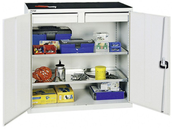 armoire à outils et matériaux contondants série 2000, 7035/7035, 2 tiroirs, 2 étagères partout, 2007207