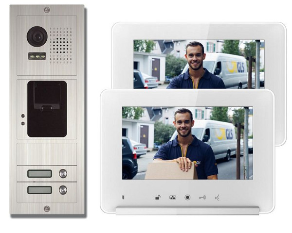 Anthell Electronics Ensemble d'interphone vidéo couleur à empreinte digitale pour 2 familles, avec moniteur 2X 7 ", M2Z2-690S1-2