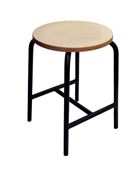 Tabouret Lotz à montants en H, assise en hêtre ø 350 mm, hauteur d'assise 500 mm, structure en tube d'acier avec repose-pieds supplémentaires, couleur de la structure noire, 3150.02