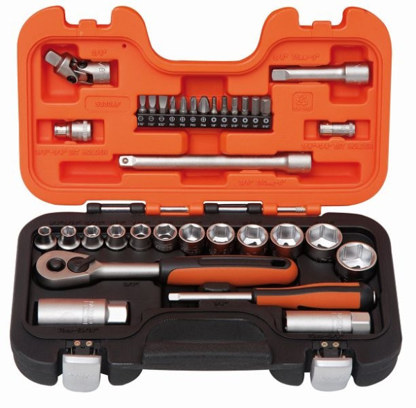 Jeu de clés à douille Bahco 1/4"+3/8", 34 pièces, pouce, S330AF