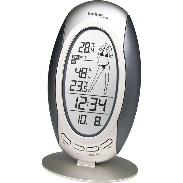 Station météo Technoline, radio-réveil DCF-77 avec possibilité de réglage manuel, dimensions : 92 x 128 x 31 mm, WS 9723