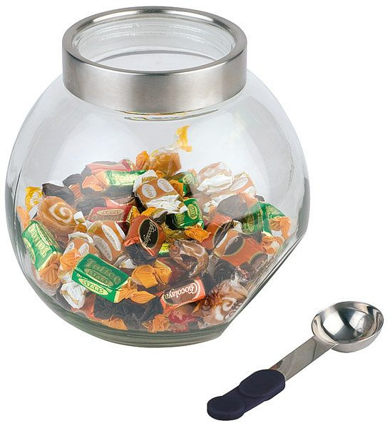 Pot de conservation APS avec cuillère, Ø 20 cm, hauteur : 18 cm, 3 litres, verre, inox, silicone, avec fermeture étanche aux arômes, 00636