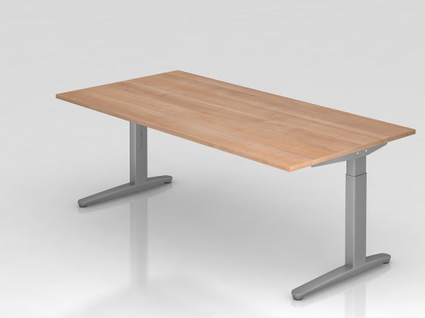 Bureau Hammerbacher pied C 200x100cm noyer/argent, forme rectangulaire, VXB2E/N/SS