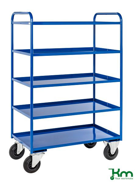 Kongamek 5 Étagères Chariot Étagère Entièrement Soudé 955x550x1490mm Bleu 2 Roulettes Fixes 2 Roulettes Pivotantes KM4150-B