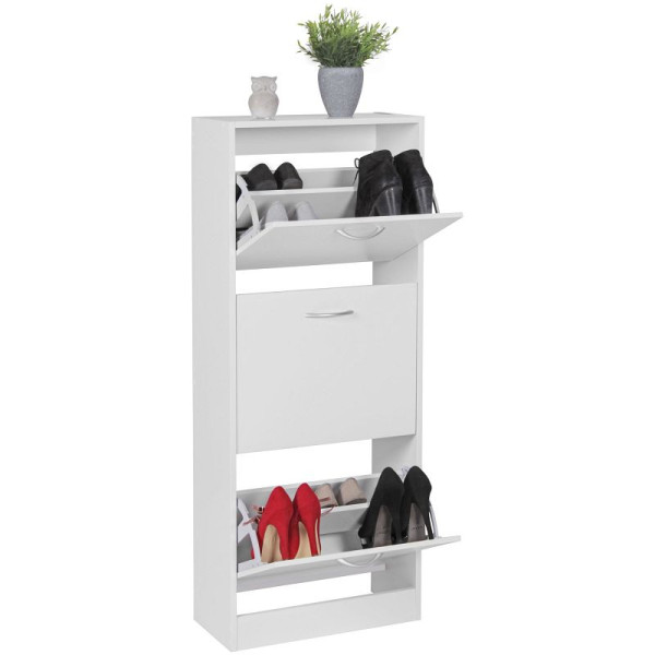Wohnling BELLA armoire à chaussures avec 3 compartiments rabattables, 125 cm, pour 18 paires, WL5.035