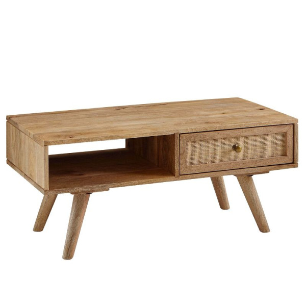 Table basse Wohnling 90x40x45 cm en bois massif de manguier rectangulaire, WL6.160