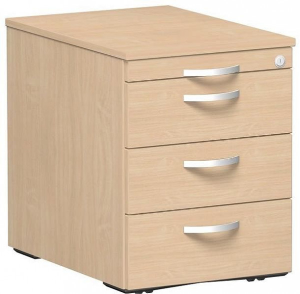 geramöbel conteneur mobile 3 tiroirs en plastique, guide de tiroir en métal, verrouillage centralisé, 438x600x565, hêtre/hêtre, S-530151-BB