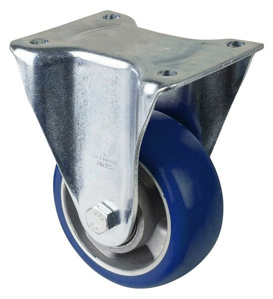 Roulette fixe pour charges lourdes BS Wheels, roue en polyuréthane 83 Shore, jante en aluminium, roulement à billes, platine, diamètre : 125 mm, L610.B92.125