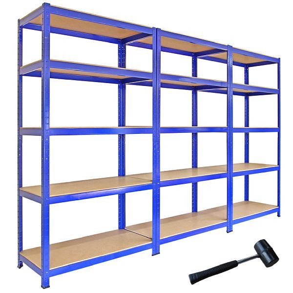 Monster Racking 3 x étagères de garage T-Rax, étagères d'atelier, étagères de sous-sol, étagères industrielles, 90 cm x 45 cm x 180 cm en bleu, 7008(3)#7100