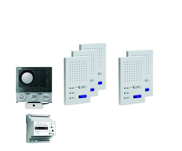 TCS audio:pack installation pour 5 unités résidentielles, avec haut-parleur intégré ASI12000 + 5x haut-parleur mains libres ISW3030 + centrale BVS20, PAIF050/004