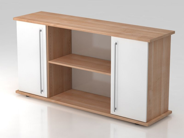 Buffet Hammerbacher 2 portes 166 cm poignée de garde-corps noyer/blanc, 166,1x44,8x84 cm (LxPxH), VSB2T/N/W/RE
