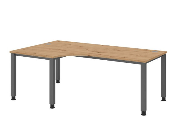 Bureau Hammerbacher QS82, 200 x 120 cm, plateau : chêne noueux, épaisseur 25 mm, forme d'angle 90°, structure à 4 pieds en graphite, hauteur de travail 68-83,5 cm, VQS82/R/G