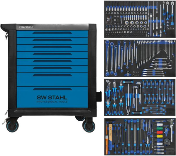 Chariot d'atelier professionnel SW-Stahl TT802, bleu, équipé, 338 pièces, Z3211