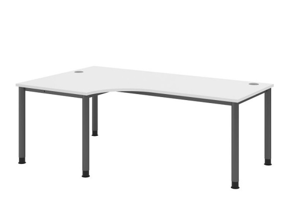 Bureau Hammerbacher HS82, 200 x 120 cm, plateau : blanc, épaisseur 25 mm, forme d'angle 90°, structure à 4 pieds en graphite, hauteur de travail 68,5-81 cm, VHS82/W/G