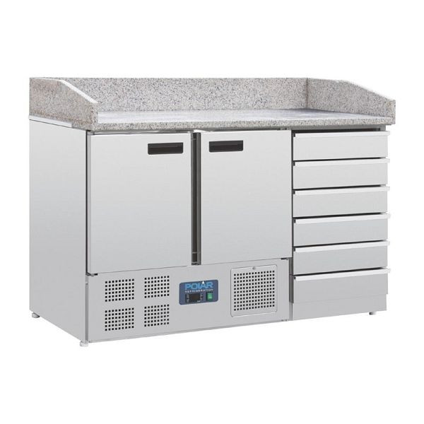 Comptoir à pizza Polar 2 portes avec dessus en marbre et 6 tiroirs 257L, CT425