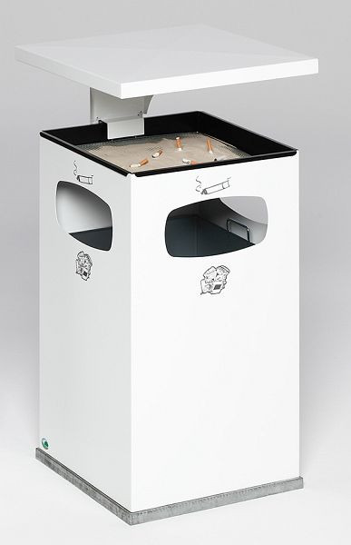 Poubelle / cendrier VAR B 42 avec toit de protection avec insert intérieur, blanc, 12211