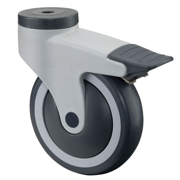 Rouleaux BS Rouleau en plastique avec frein, largeur 32 mm, Ø100 mm, jusqu'à 100 kg, bande de roulement en caoutchouc gris, roulement à billes, lot de 2, C121.A82.100
