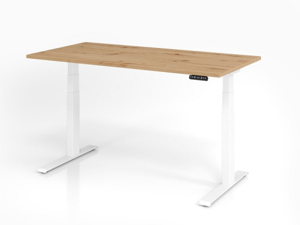Bureau Hammerbacher XDKB16, 160 x 80 cm, plateau : chêne noueux, épaisseur 25 mm, chant épais en ABS, forme rectangulaire, blanc, VXDKB16/R/W