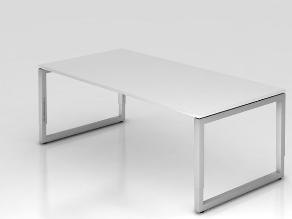 Bureau Hammerbacher O-foot carré 200x100cm blanc, forme rectangulaire avec plateau flottant, VRS2E/W/S