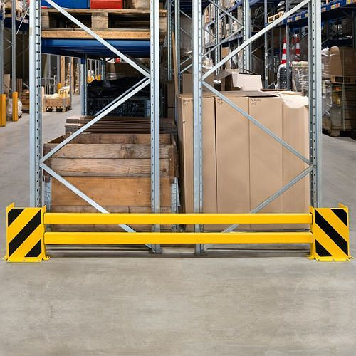 Planche de protection d'étagère Ampere, profil C, extensible jusqu'à 2700 mm, revêtement jaune, barre transversale en plastique, 311060