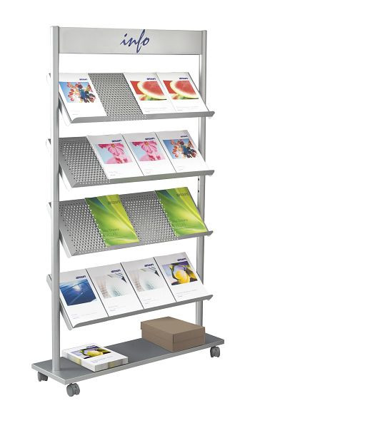Kerkmann présentoir à brochures Rico 16 x DIN A4 en acier revêtu par poudre, aluminium argenté, 42633214