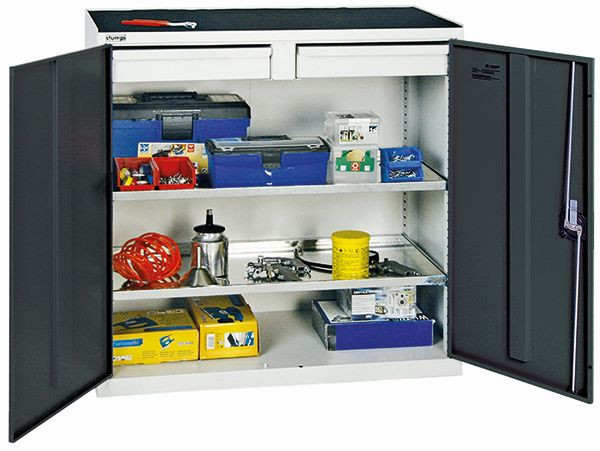 armoire à outils et matériaux contondants série 2000, 7035/7016, 2 tiroirs, 2 étagères partout, 2007271