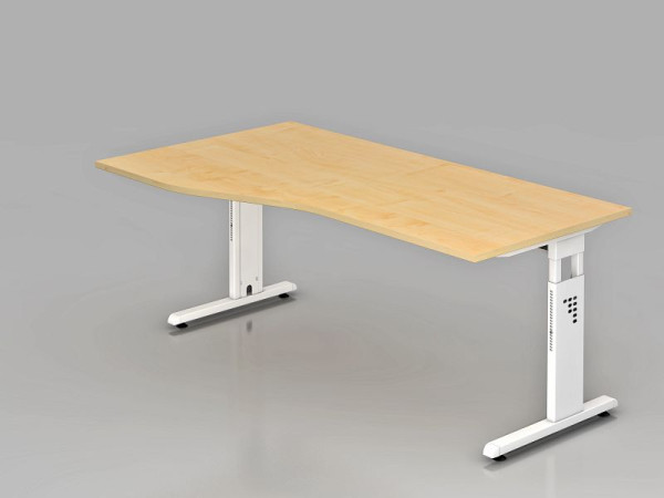 Bureau Hammerbacher pied C 180x100/80cm érable/blanc, hauteur de travail 65-85 cm, VOS18/3/W