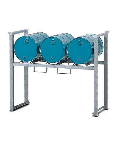 Rayonnage DENIOS ARL 5 en acier, galvanisé, pour 3 fûts de 60 litres chacun, avec rails de support, 182-579