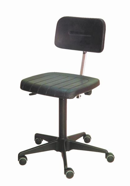 Chaise de travail Lotz ESD, DIN EN 61340-5-1, siège/dossier PU, noir, hauteur d'assise 450 - 580 mm, piètement étoile en acier, roulettes, 6600.11